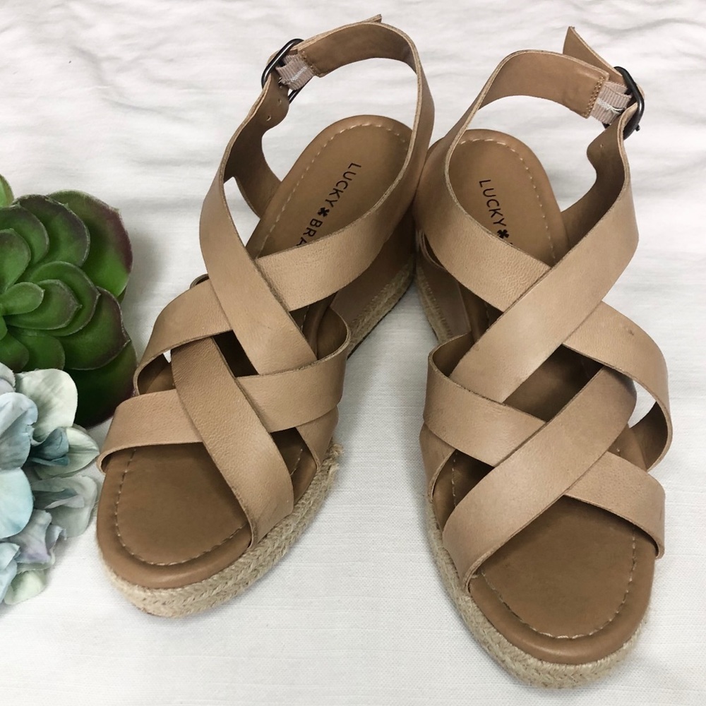 Lucky Brand | Tan Crisscross Espadrille Wedges